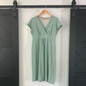 Boden Dress Womens 10R Elisa Empire green White Printed Cap Sleeve V-Neck Midi